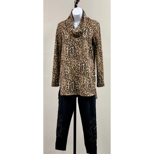 Pure Essence Cowl Neck Leopard Print Long Sleeve Tunic - Sandi's Beachwear