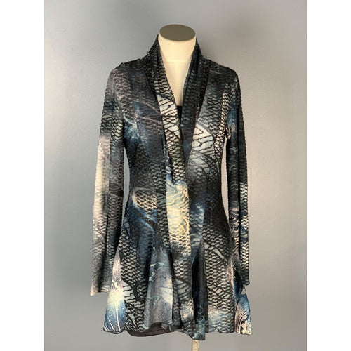 Kamana Black & Grey Patch Blue Open Cardigan - Sandi's Beachwear