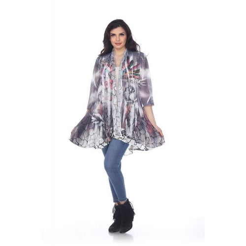 Kamana Peacock Blue Print Cardigan - Sandi's Beachwear