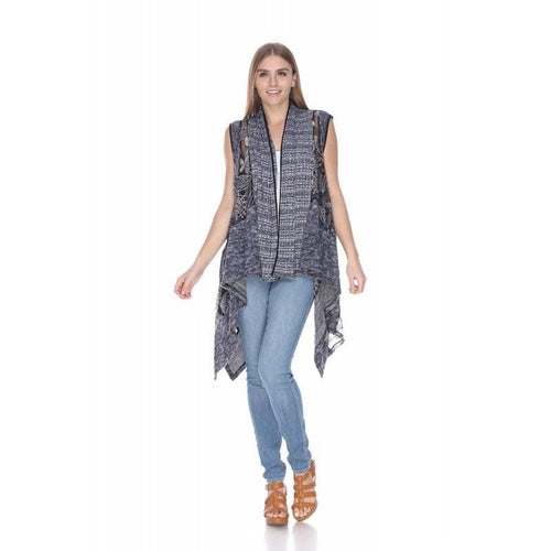 Kamana Blue Vest Long Cardigan - Sandi's Beachwear