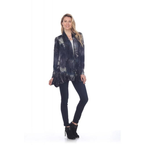 Kamana Black & Grey Patch Blue Open Cardigan - Sandi's Beachwear