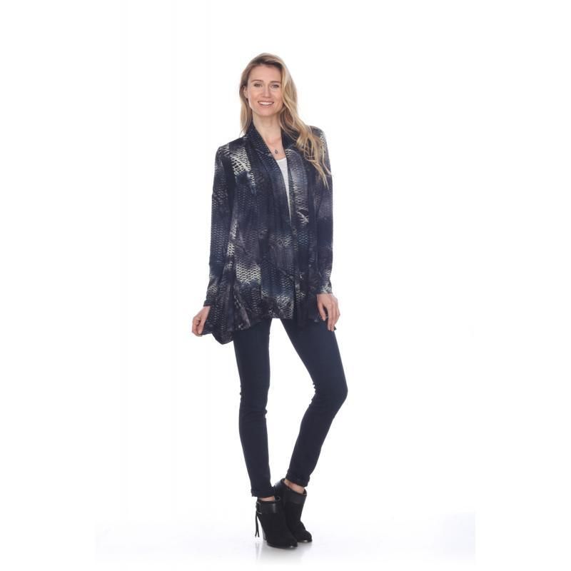 Kamana Black & Grey Patch Blue Open Cardigan - Sandi's Beachwear