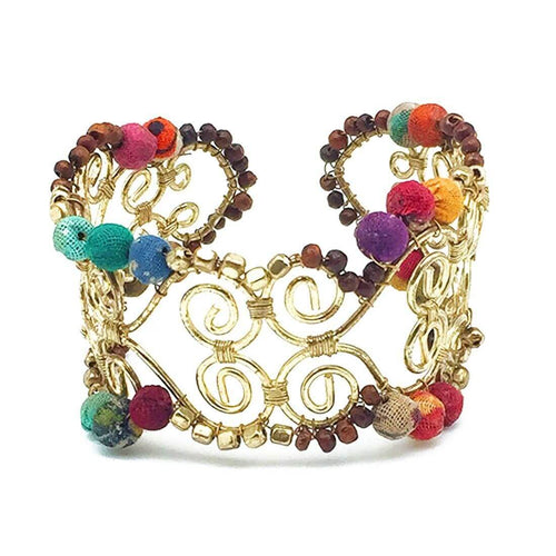 Anju - Aasha -Hearts Beaded Cuff Bracelet - Sandi's Beachwear