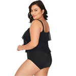 Penbrooke Tiered Fauxkini Black One Piece Swimsuit - Sandi's Beachwear