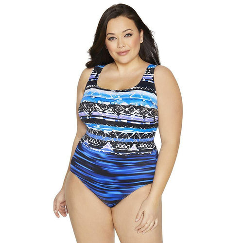 LONGITUDE Women's Plus Midnight Rendezvous Double X-Back Tank Swimsuit - Sandi's Beachwear